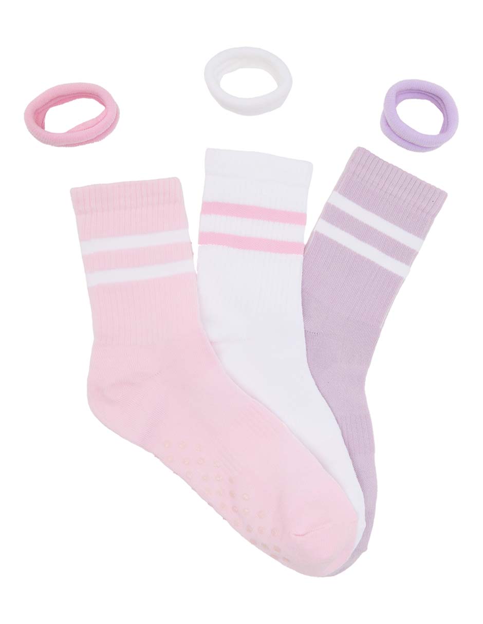 Set de calcetín antiderrapante de algodón para niña 3 pares Set de calcetín antiderrapante de algodón para niña 3 pares